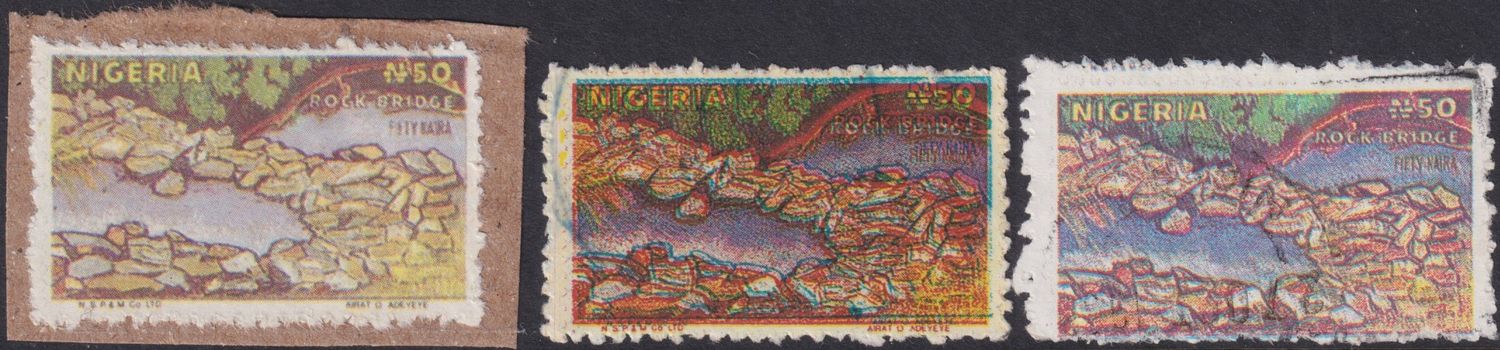 Nigeria 1990&#39;s 50n Rock Bridge Postal Forgeries - Three Types