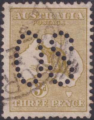 Australia 1913 3d Kangaroo Die II perf Large OS