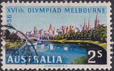 Australia 1956 2/- Olympic Games with White Line in Sky