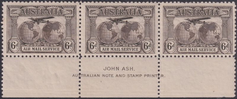 Australia 1931 6d Airmail in Imprint Strip