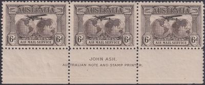 Australia 1931 6d Airmail in Imprint Strip