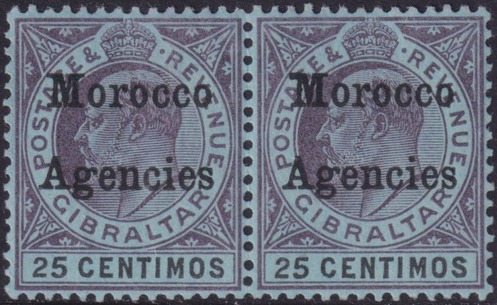 Morocco Agencies 1903 25c Purple and Black/Blue with Broad Top to M