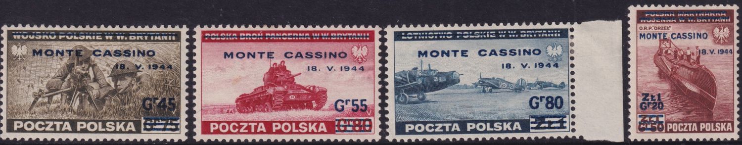 Polish Government in Exile  1944 Monte Cassino Overprint Set