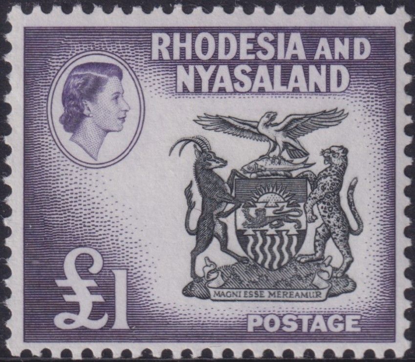 Rhodesia and Nyasaland 1959 £1 Black and Deep Violet