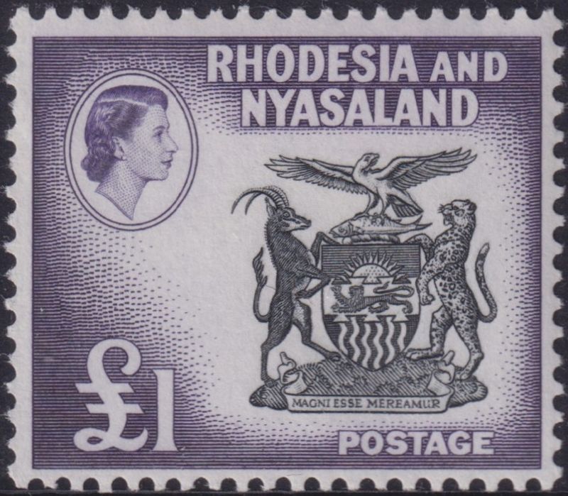 Rhodesia and Nyasaland 1959 £1 Black and Deep Violet