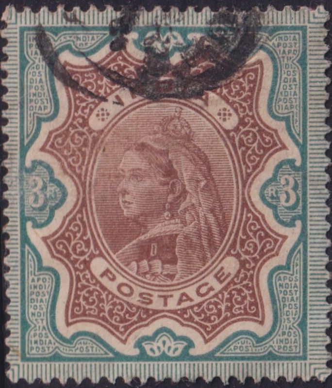 India 1895 3r Brown and Green