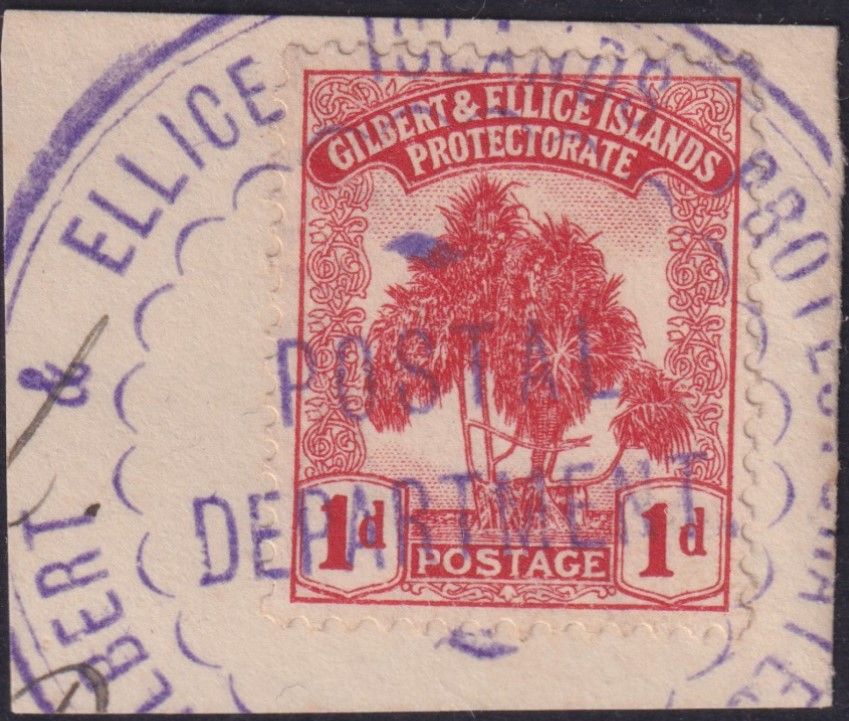Gilbert &amp; Ellice Islands 1911 1d Carmine on Piece