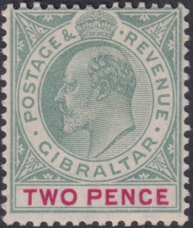 Gibraltar 1903 2d Grey-green and Carmine