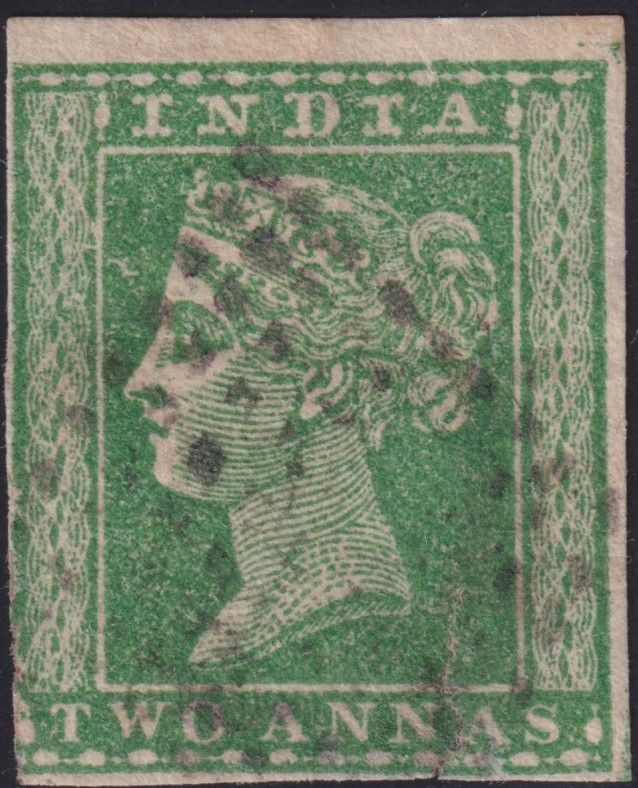 India 1854 2a Green with 3½ Margins Spacefiller