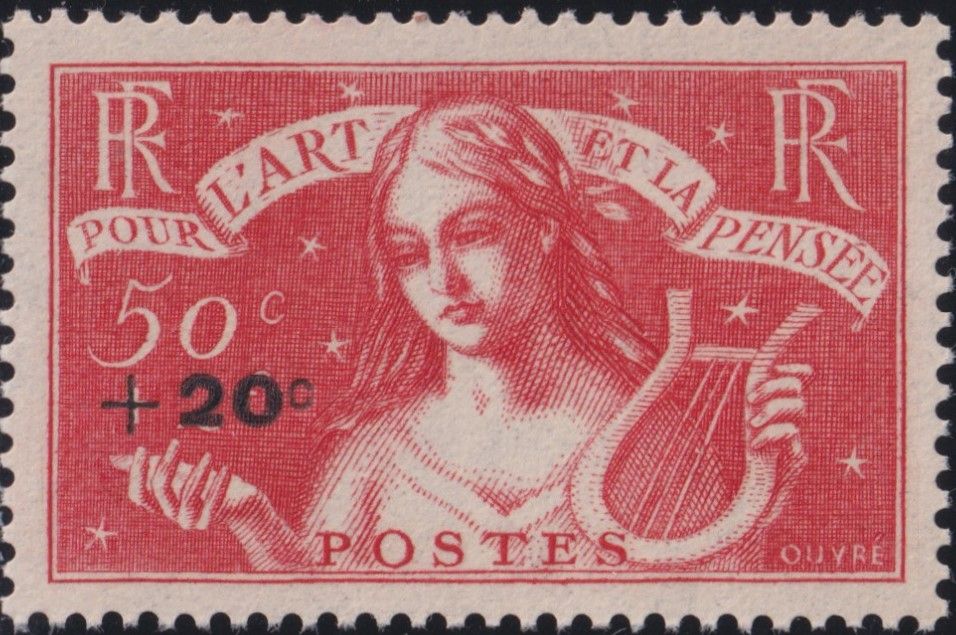 France 1936 20c on 50c+2f Unemployed Intellectual&#39;s Fund