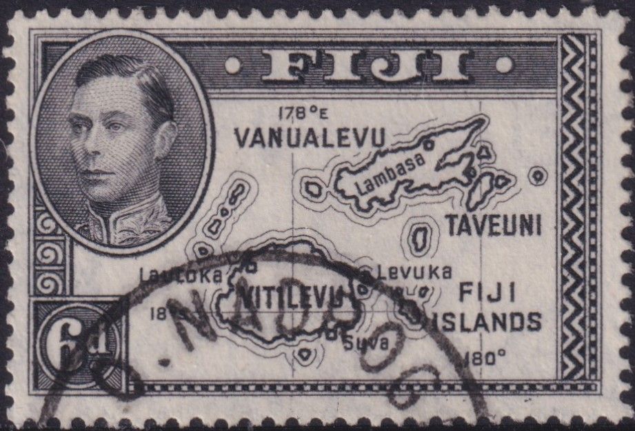 Fiji 1947 6d Black with Scarce Cancel