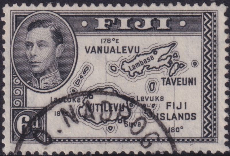 Fiji 1947 6d Black with Scarce Cancel