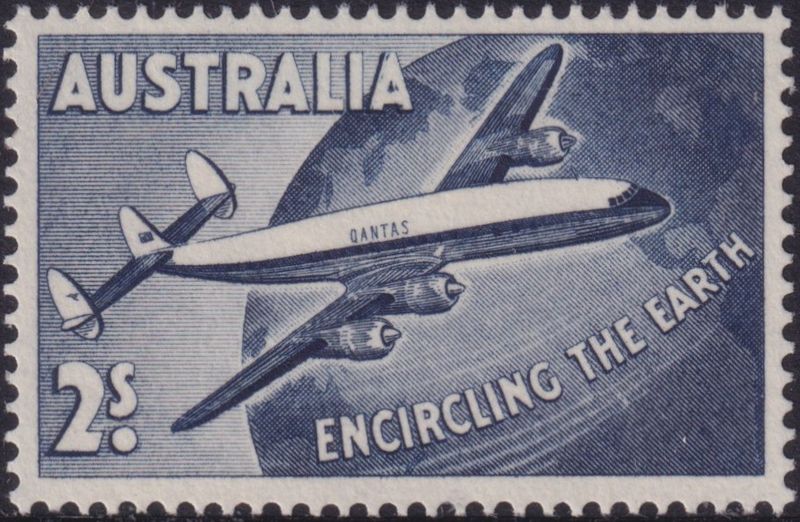 Australia 1958 2/- Qantas with Re-entry in Last A of AUSTRALIA