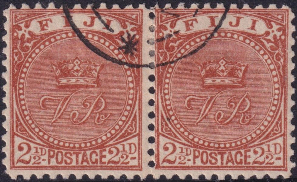 Fiji 1897 2½d Brown Pair with Remainder Cancel