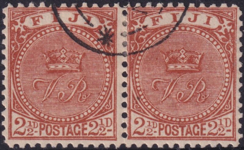 Fiji 1897 2½d Brown Pair with Remainder Cancel