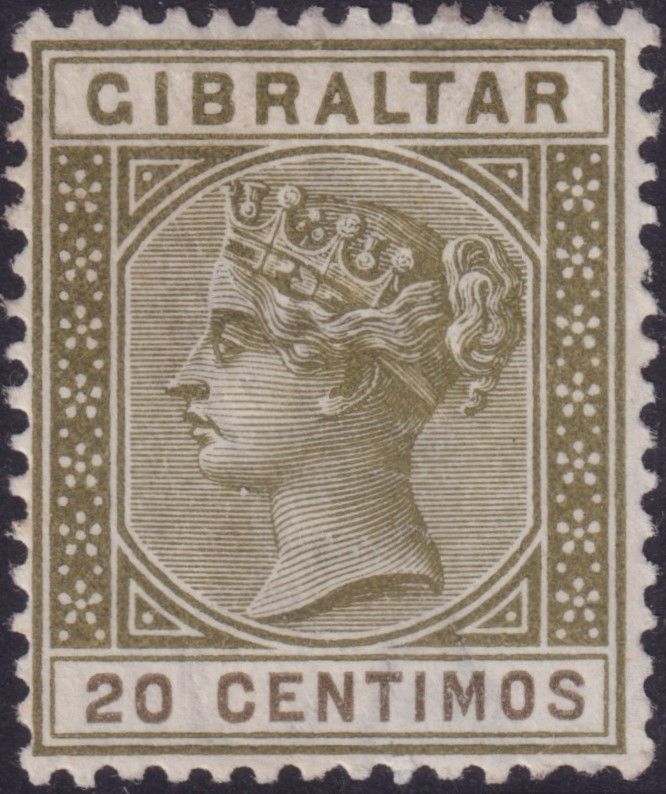 Gibraltar 1896 20c Olive-green and Brown