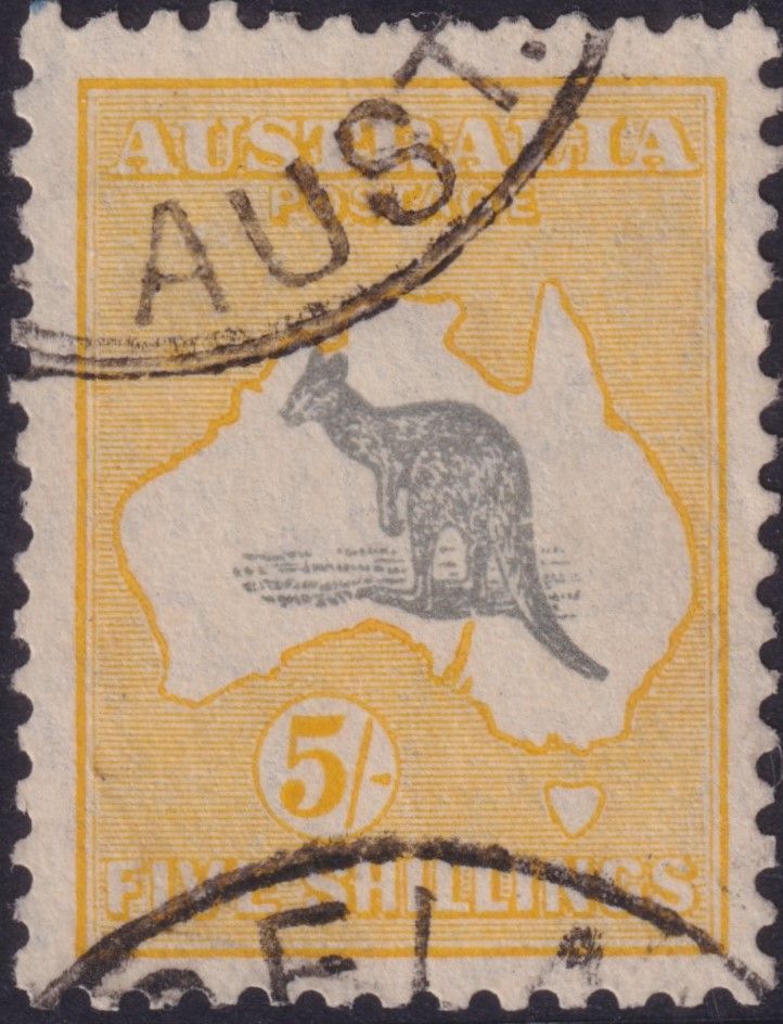 Australia 1932 5/- Kangaroo with Elongated Spencer&#39;s Gulf