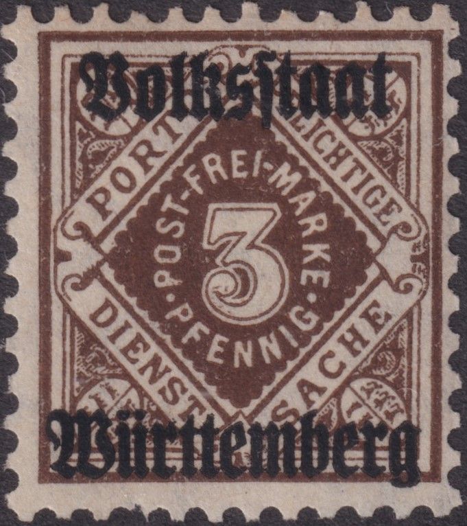 Wurttemberg 1919 3pf Brown Overprinted