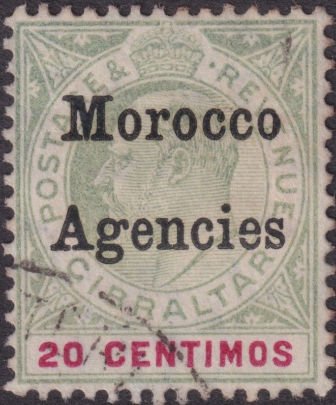 Morocco Agencies 1906 20cGrey-green and Carmine with CD Sideways