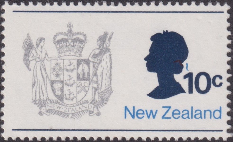 New Zealand 1970 10c QEII and Arms with Misplaced Red