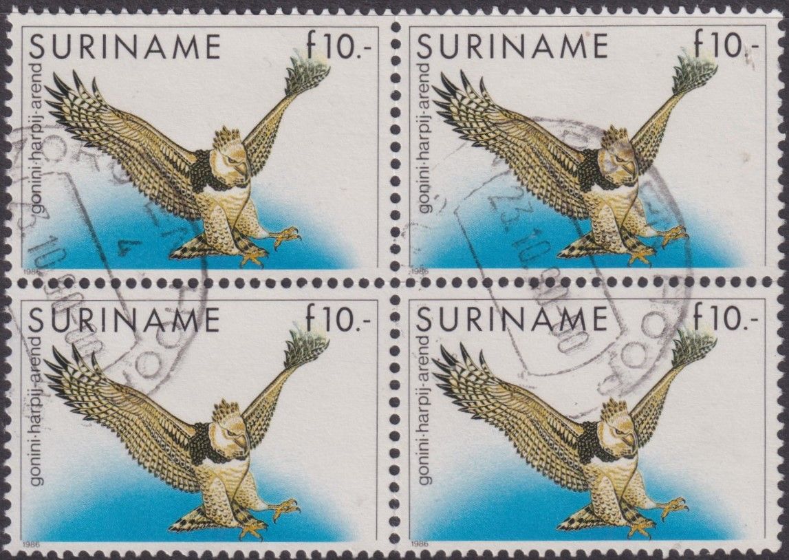 Surinam 1985 10g Harpy Eagle Block of Four