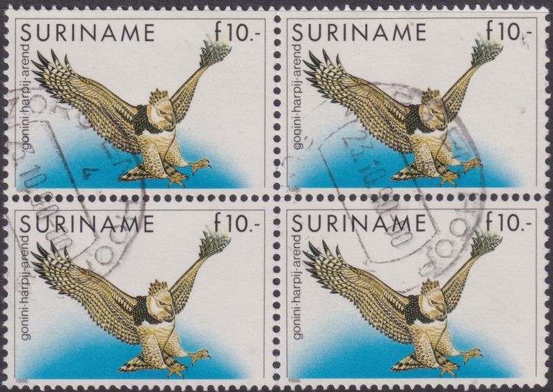 Surinam 1985 10g Harpy Eagle Block of Four