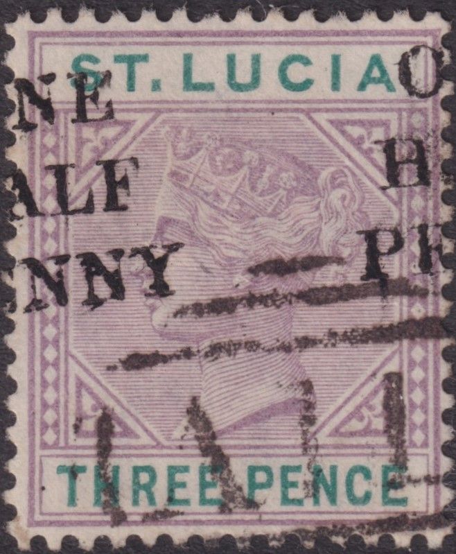 St Lucia 1891 ½d on 3d with Major Overprint Shift