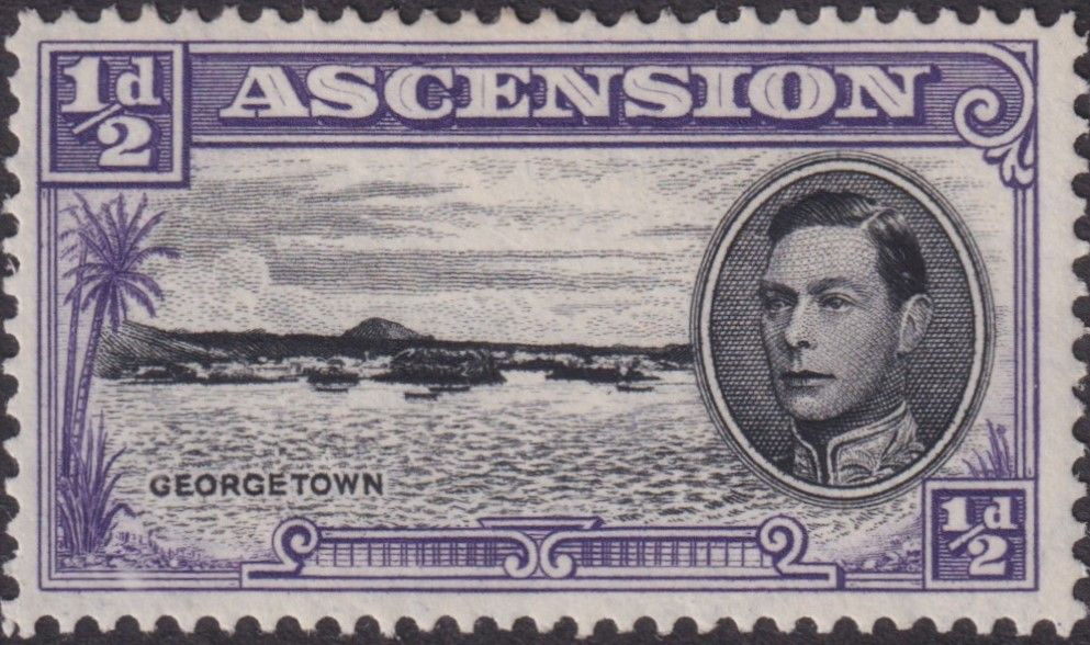 Ascension 1944 ½d Black and Violet p13 with Long Centre Bar to E
