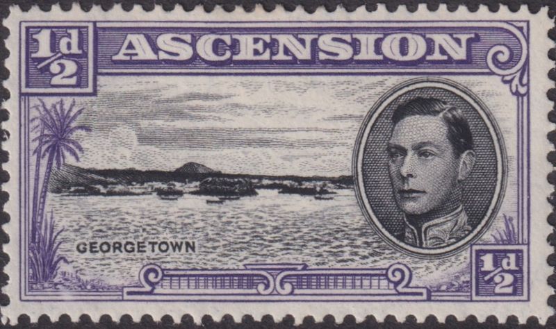 Ascension 1944 ½d Black and Violet p13 with Long Centre Bar to E