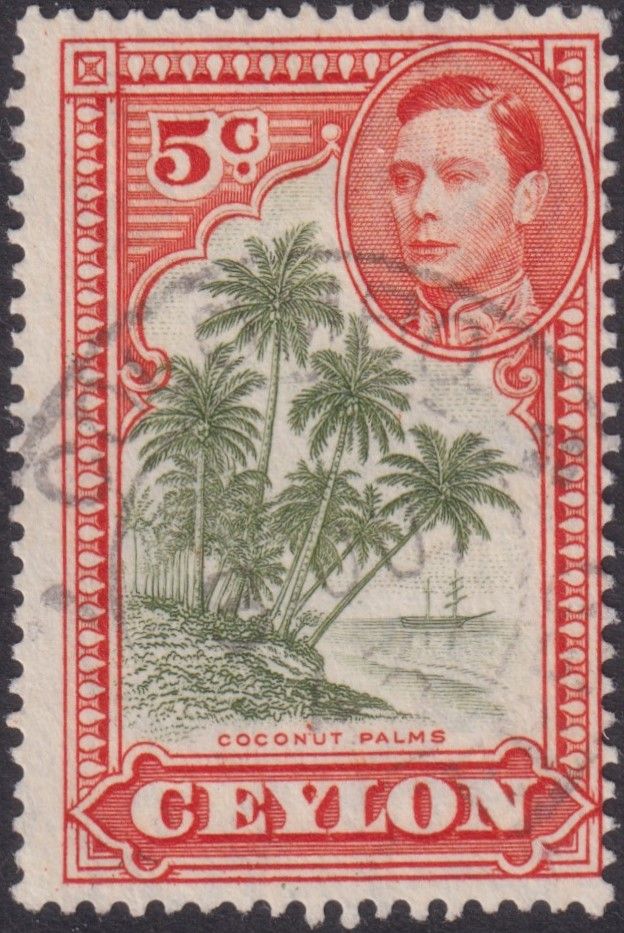 Ceylon 1943 5c Coconut Palms with Apostrophe Flaw