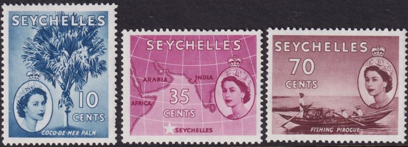 Seychelles 1956 10c, 35c and 70c Additional Values