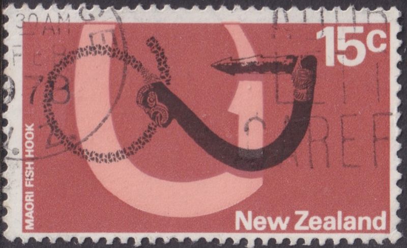New Zealand 1971 15c Maori Fish Hook with Black Colour Shift