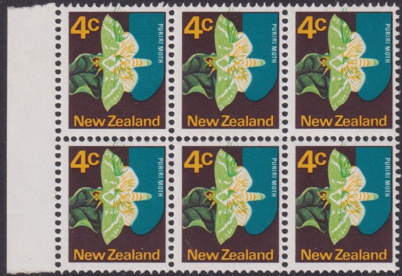 New Zealand 1970 4c Puriri Moth with Dark Green Wing Veins Shifted Backwards and Upwards