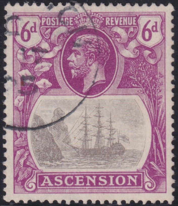 Ascension 1924 6d Badge of the Colony with Cleft Rock Variety