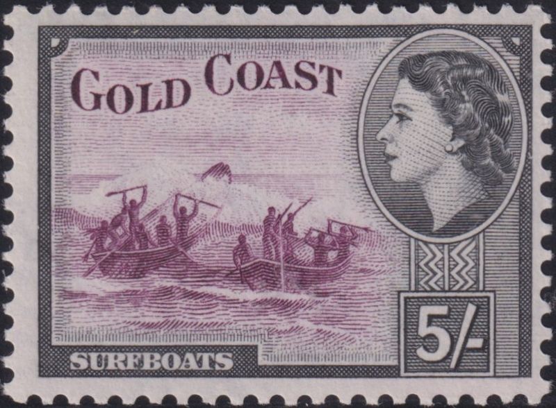 Gold Coast 1954 5/- Purple and Black
