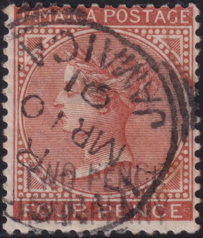 Jamaica 1890 2½d on 4d Red-Brown with Surcharge Double Variety
