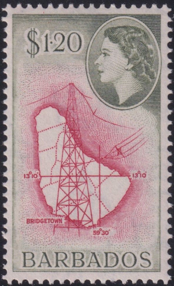 Barbados 1956 $1.20 Carmine and Bronze-Green