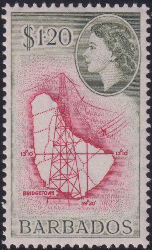 Barbados 1956 $1.20 Carmine and Bronze-Green