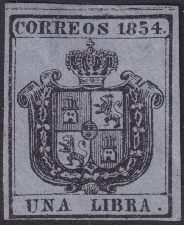 Spain 1854 1 libra Black on Blue Official