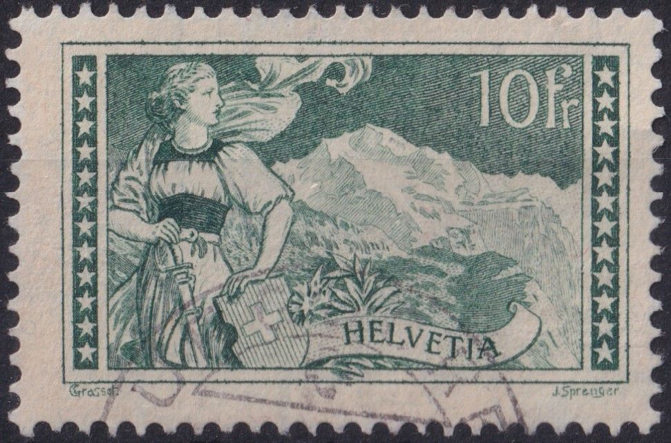 Switzerland 1914 10f Green The Jungfrau and Girl