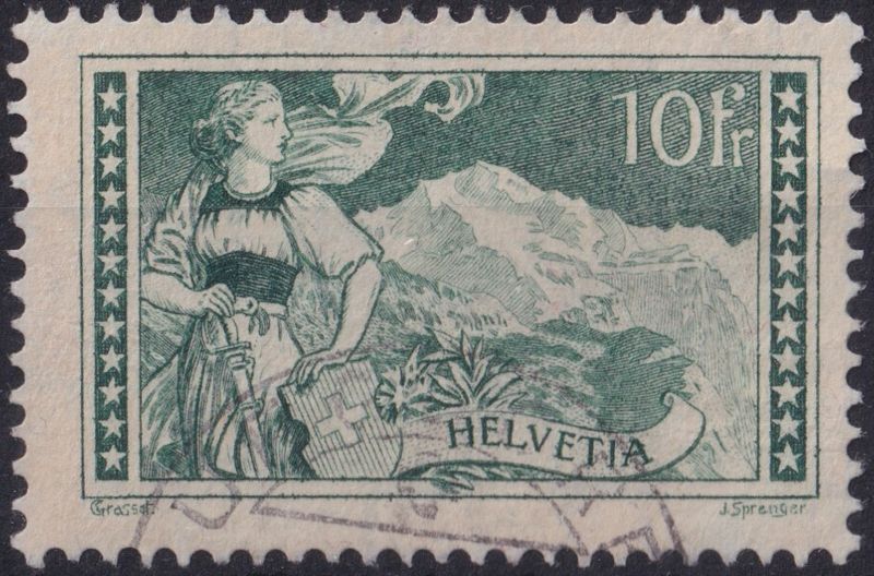 Switzerland 1914 10f Green The Jungfrau and Girl