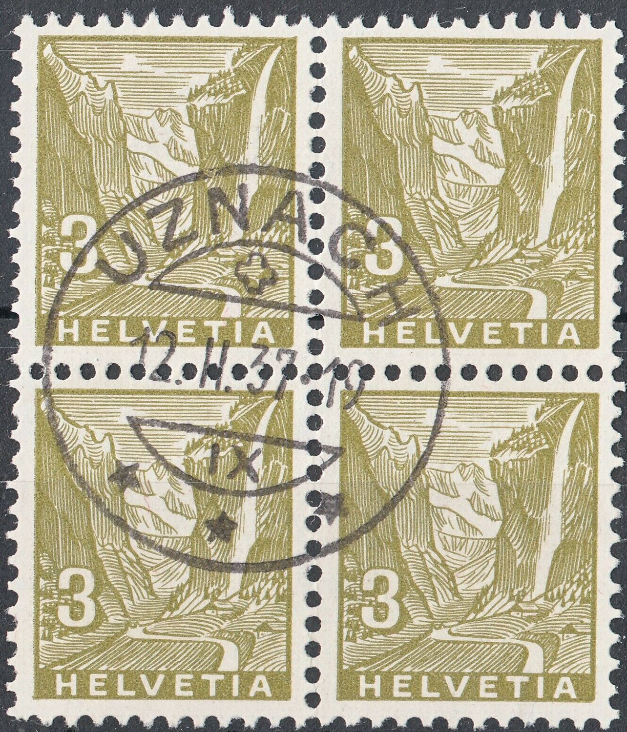 Switzerland 1934 3c Green Block of Four