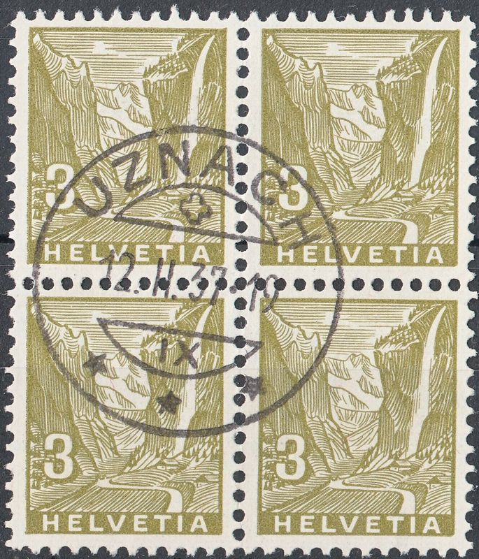 Switzerland 1934 3c Green Block of Four