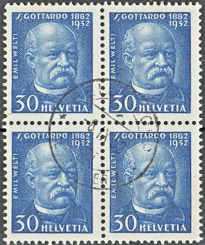 Switzerland 1932 30c Blue St Gothards Railway Block of Four