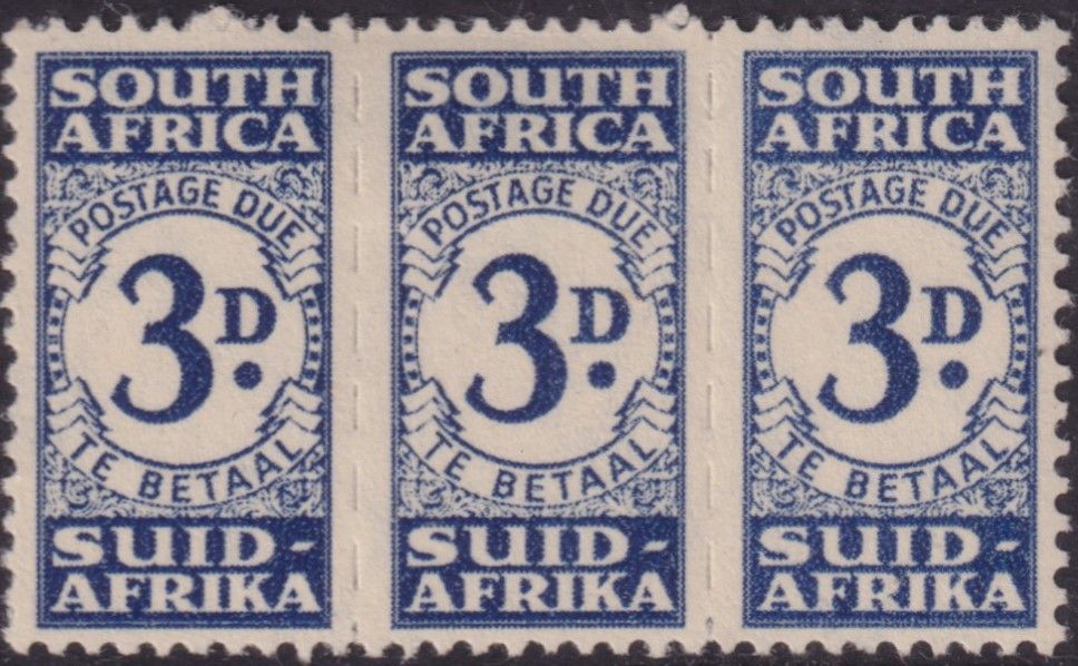 South Africa 1943 3d Indigo Postage Due Unit of Three