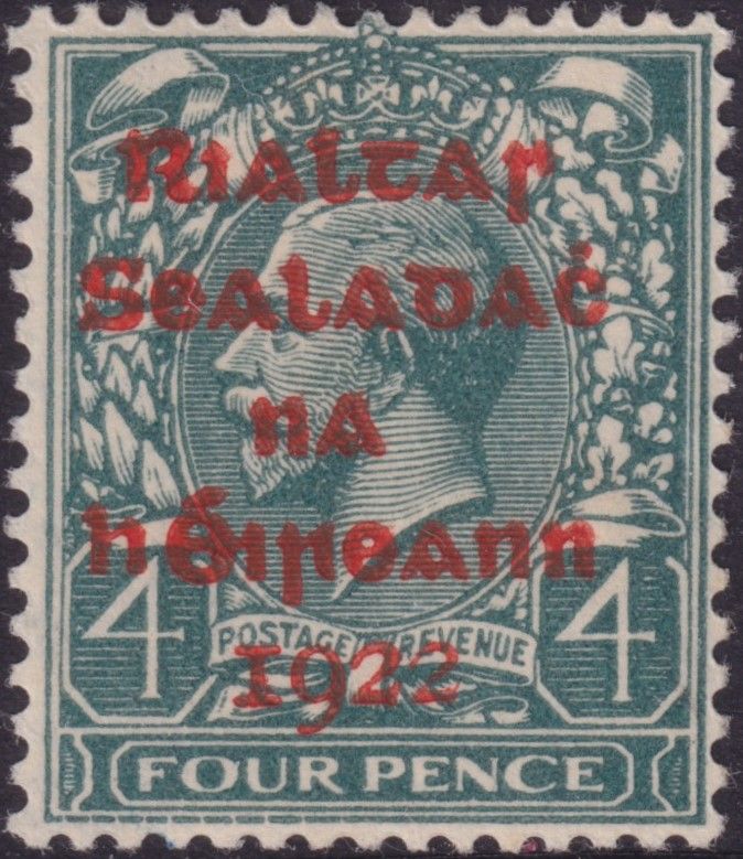 Ireland 1922 4d Grey-green Dollard Overprint in Red