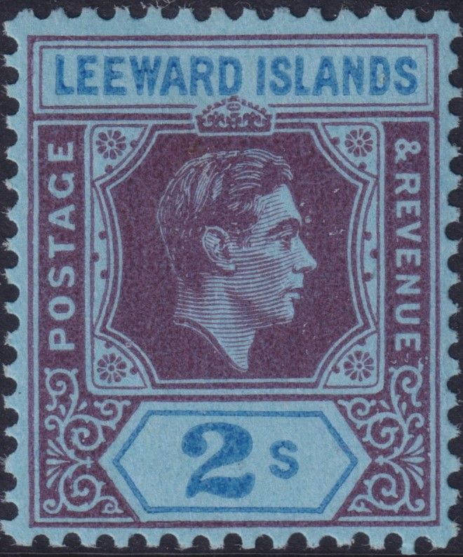 Leeward Islands 1942 2/- Reddish-purple and Blue/Blue