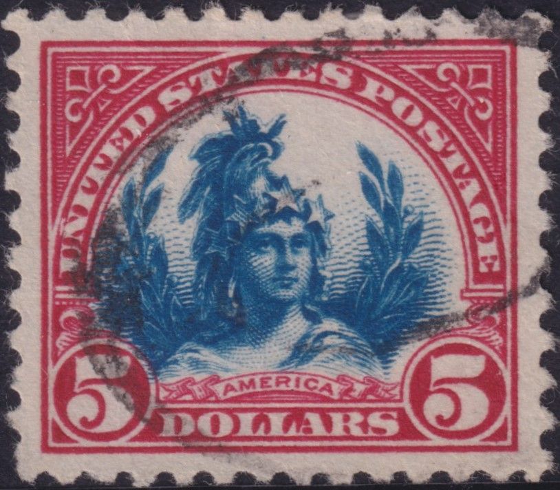 USA 1923 $5 Carmine-Lake and Dark Blue with Transient Flaw