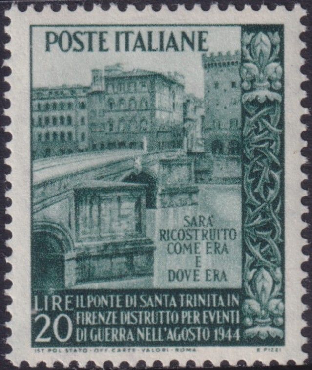 Italy 1949 20l Rebuilding of Holy Trinity Bridge Florence