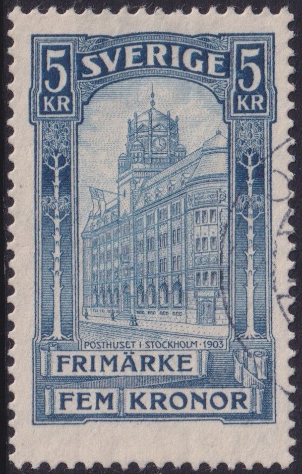 Sweden 1903 5k Blue Opening of New Post Office